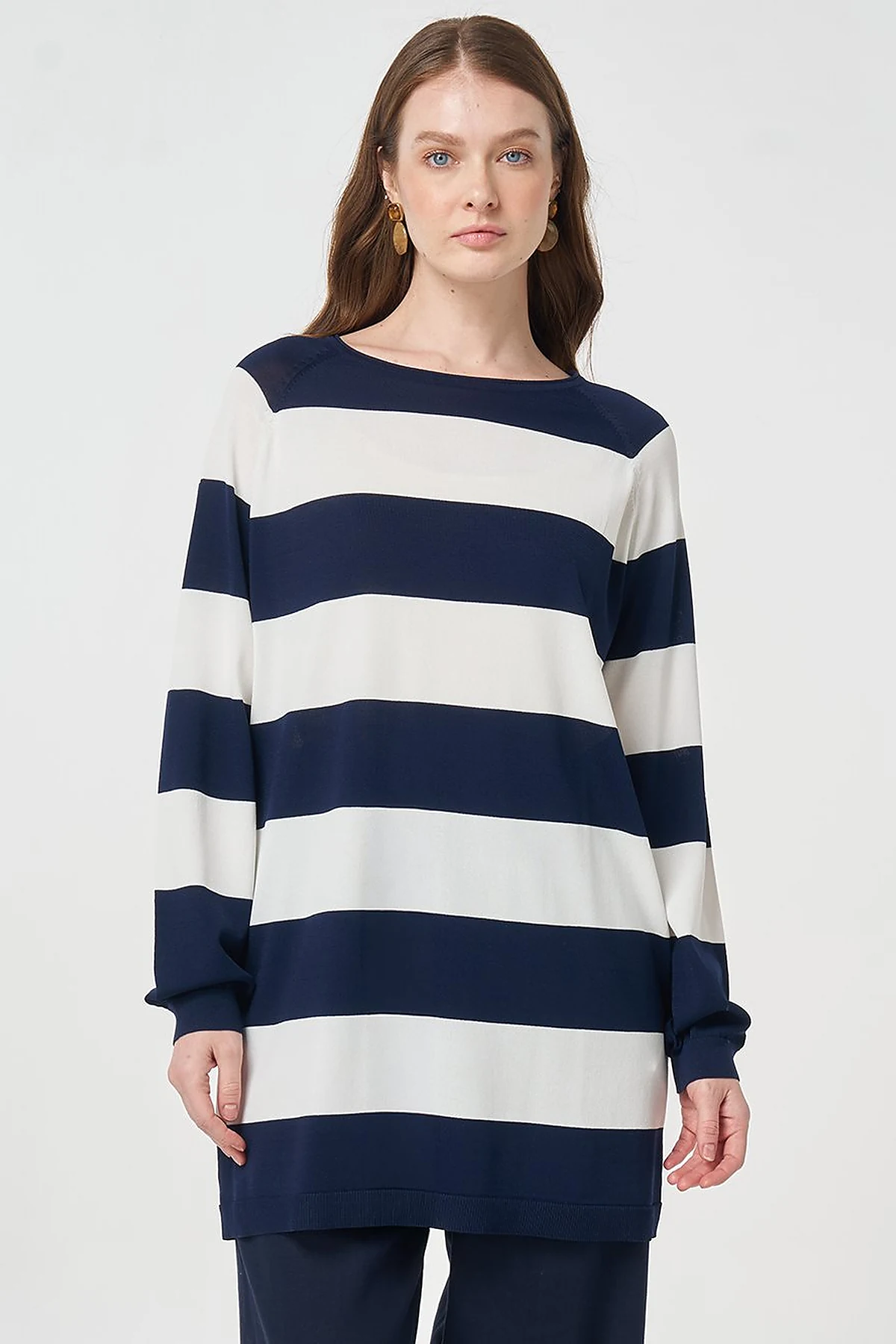 Striped Knit Tunic Dark Navy