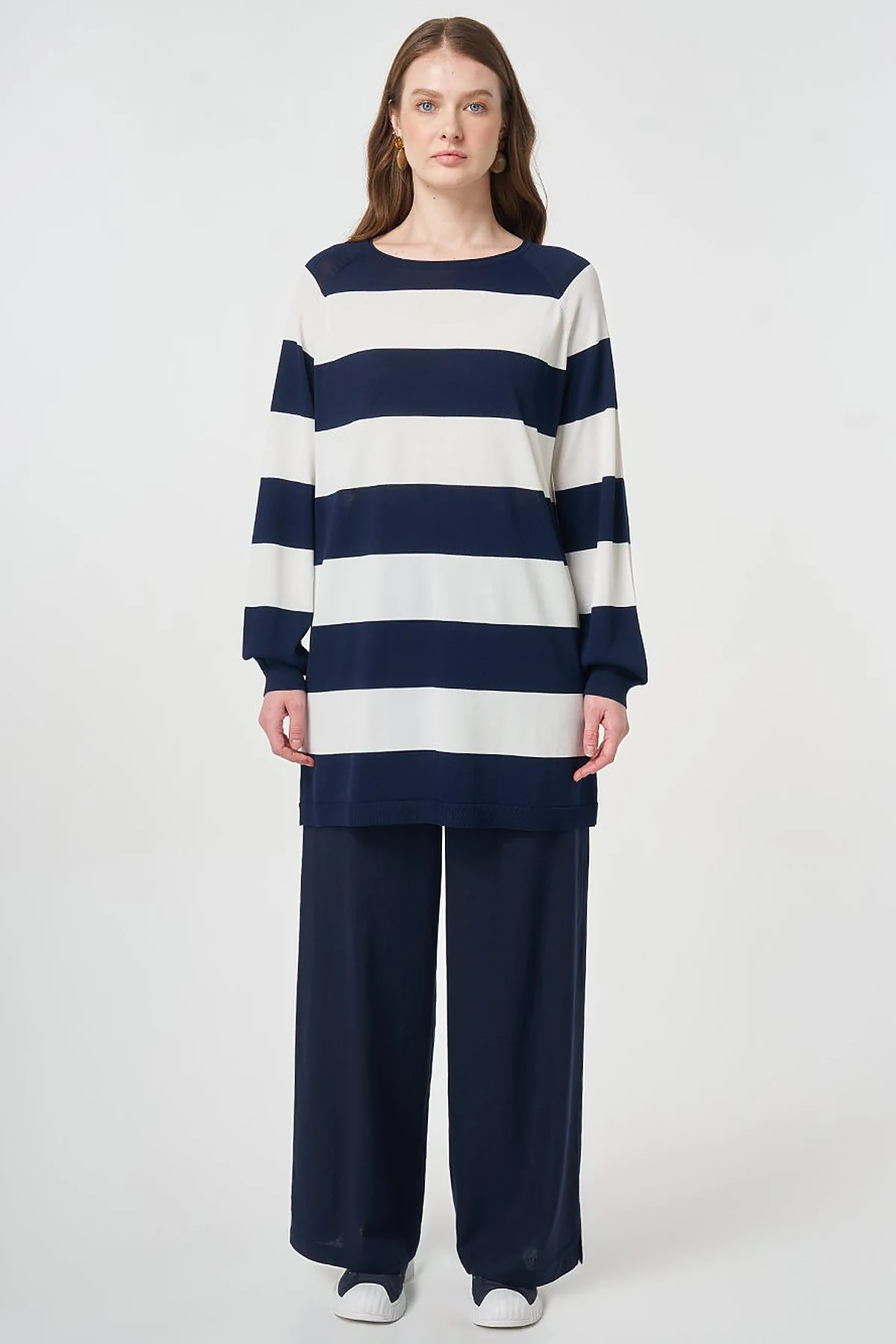 Striped Knit Tunic Dark Navy
