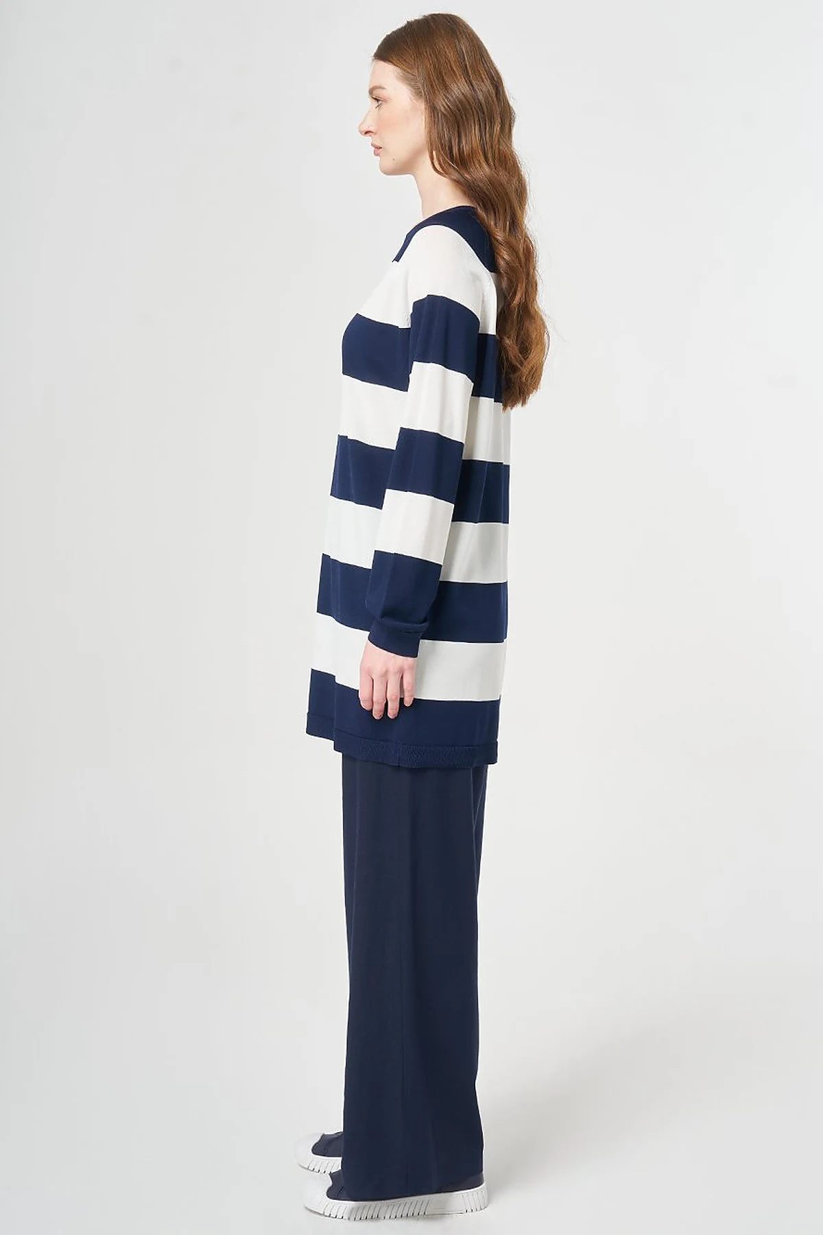 Striped Knit Tunic Dark Navy