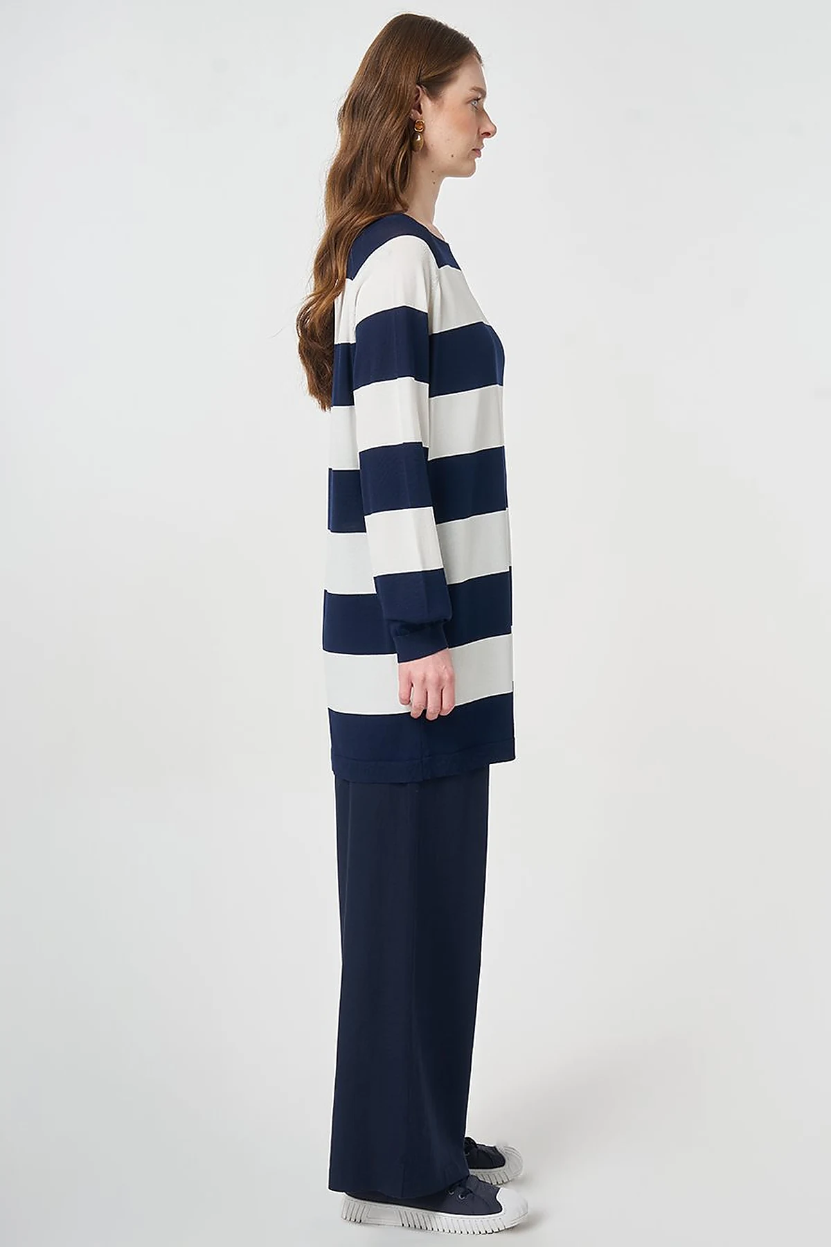 Striped Knit Tunic Dark Navy