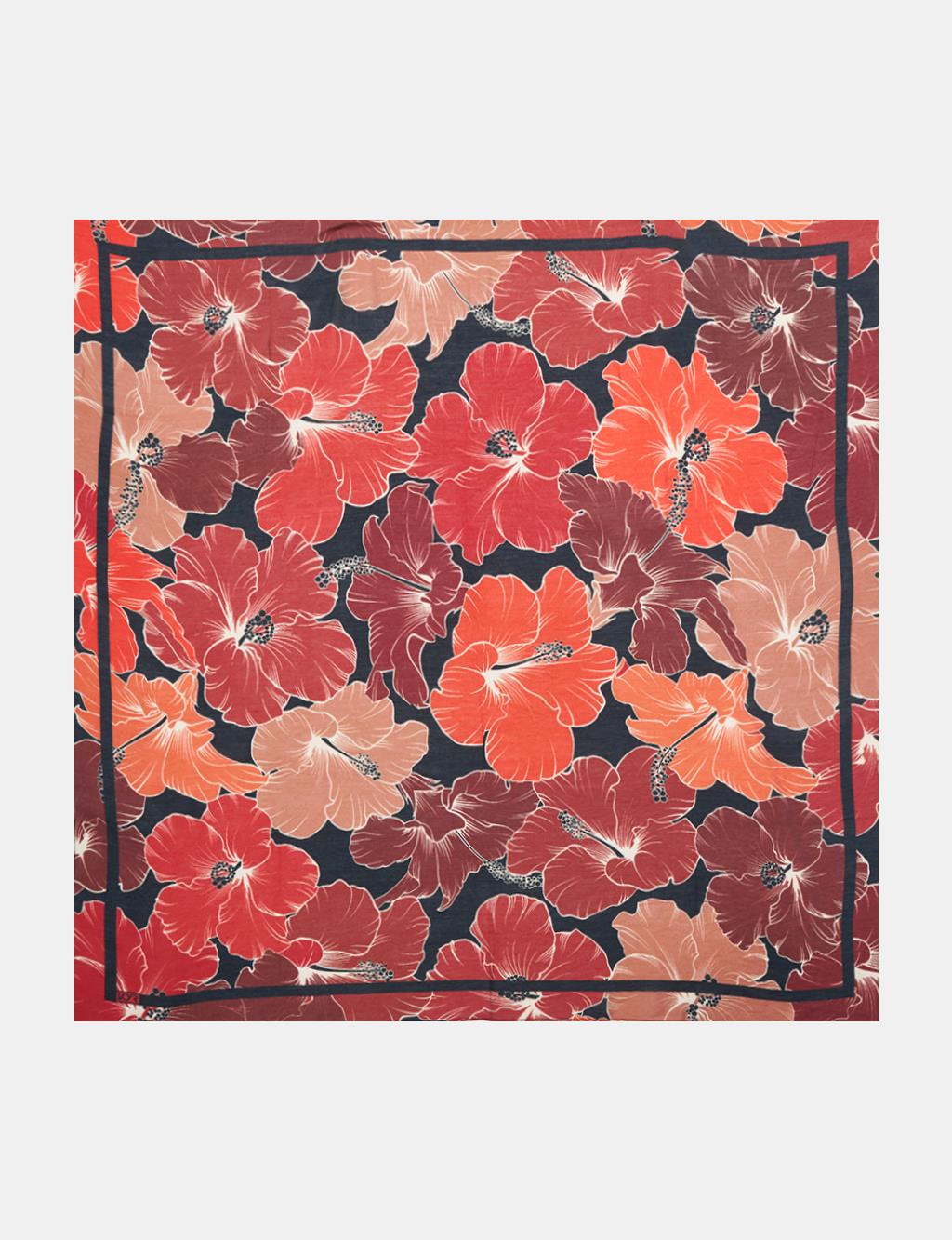 Lily Pattern Viscose Scarf in Burgundy