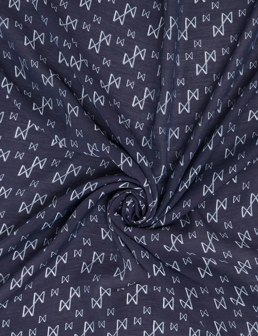 Patterned Viscose Scarf Navy