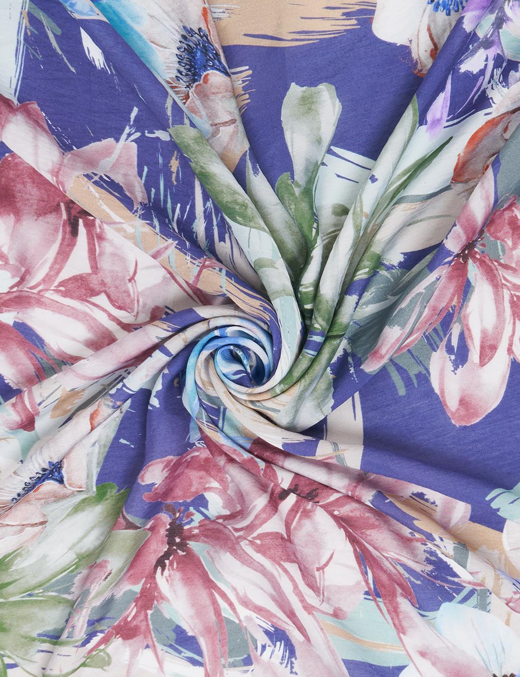 Mixed Floral Viscose Scarf in Plum