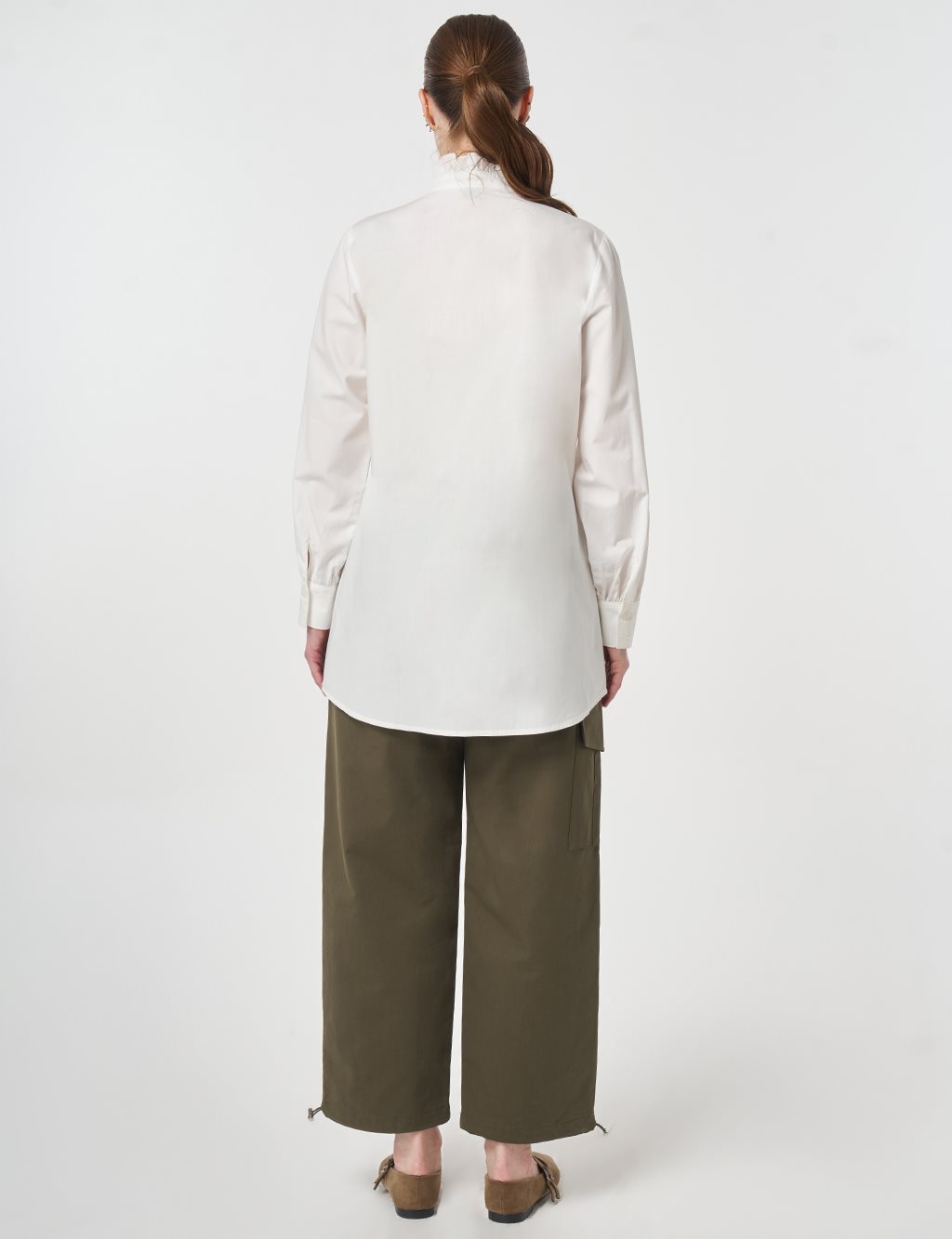 Ruffle Neck Cotton Blouse, Optic White