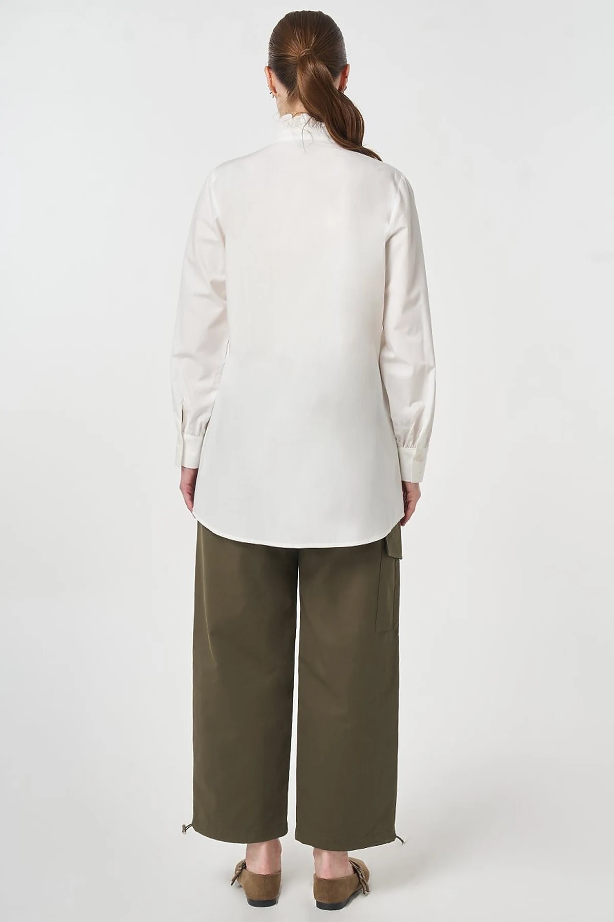 Ruffle Neck Cotton Blouse, Optic White