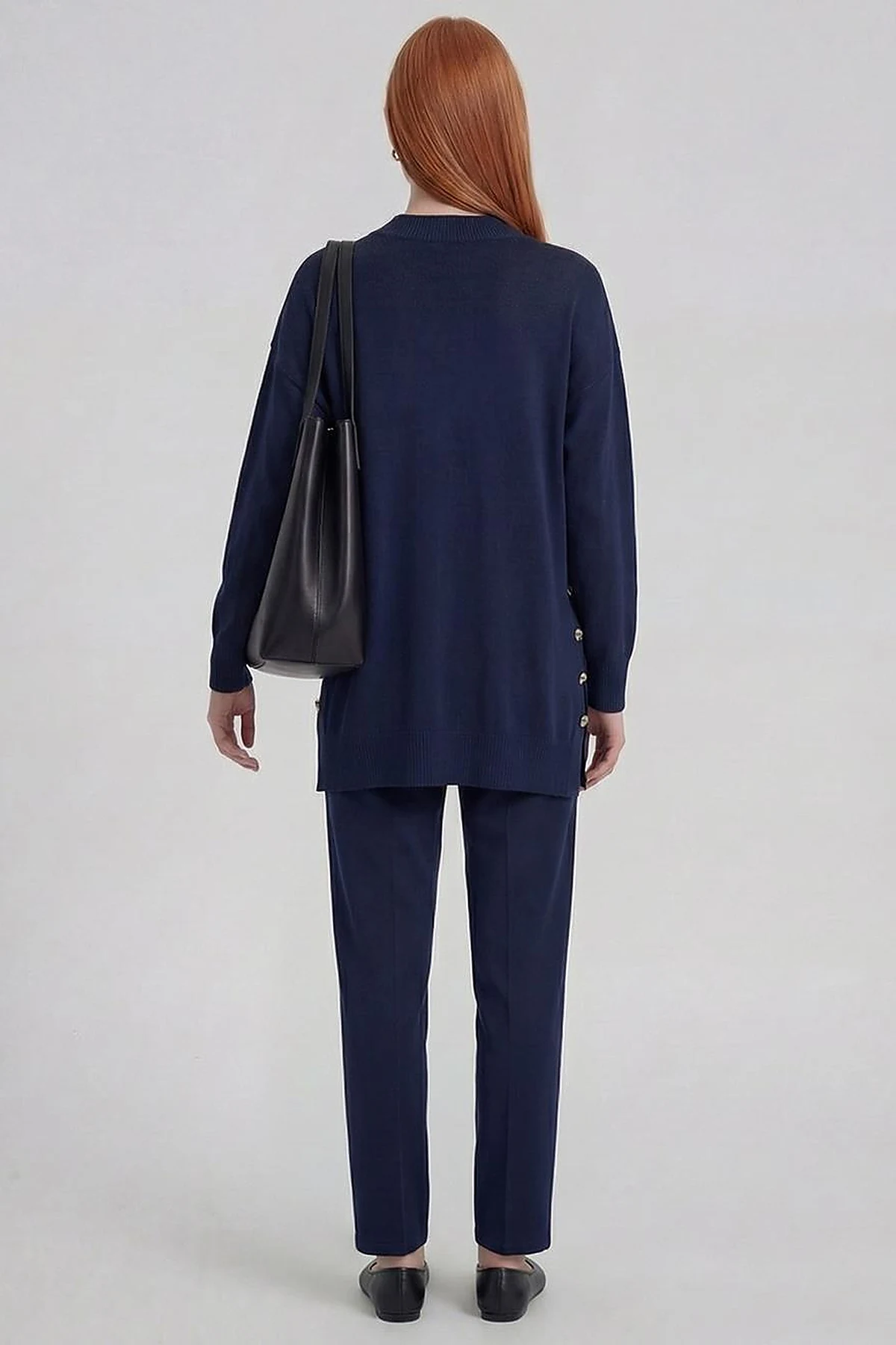 Button Detailed Knitwear Set Navy Blue
