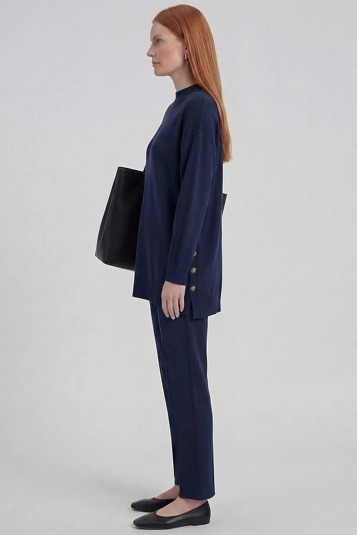 Button Detailed Knitwear Set Navy Blue