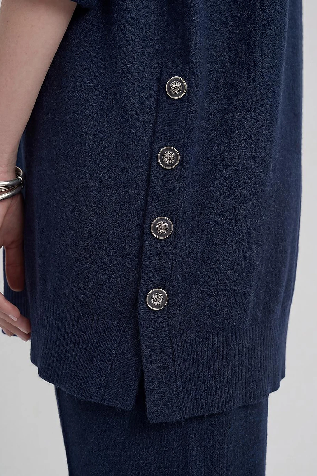 Button Detailed Knitwear Set Navy Blue