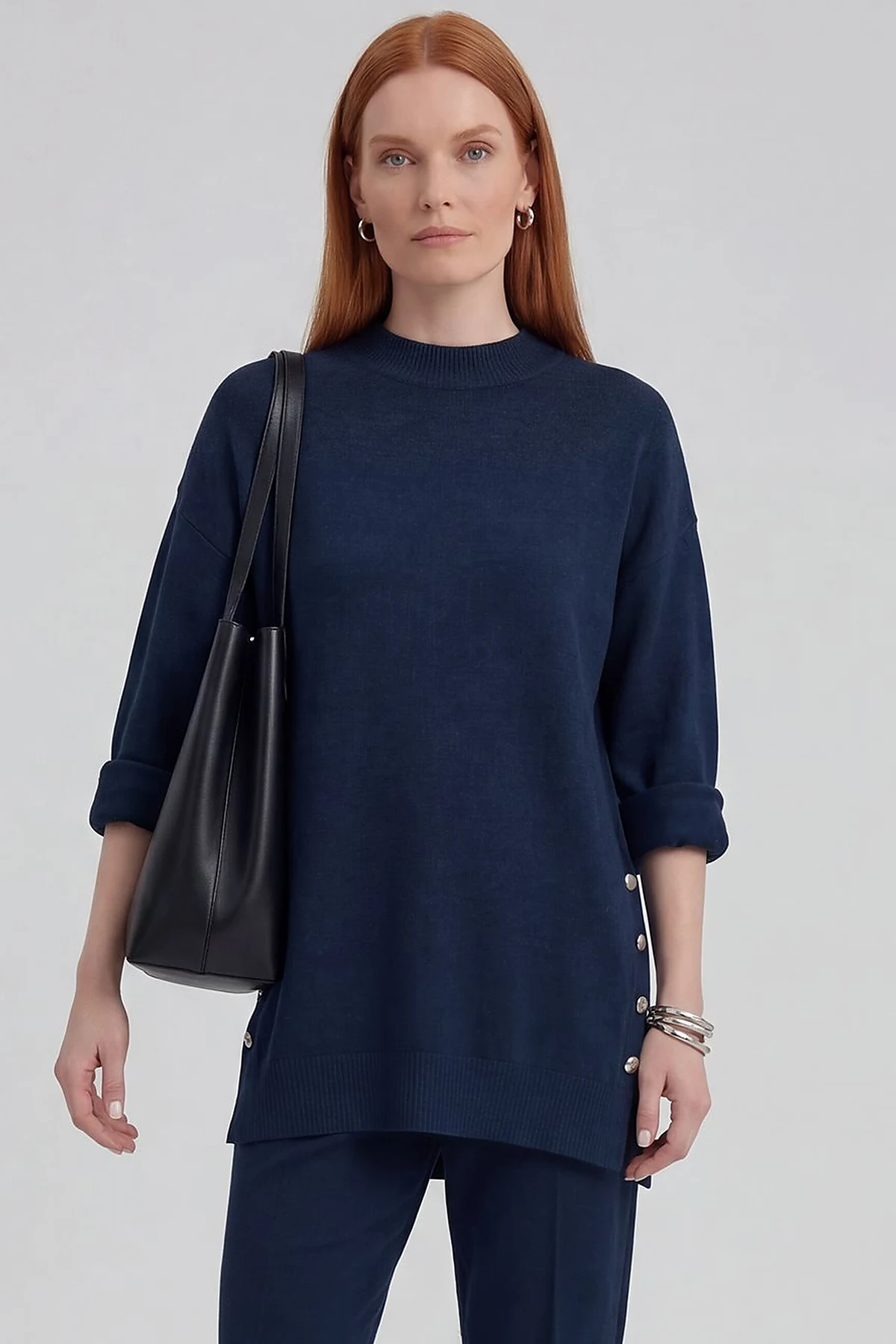 Button Detailed Knitwear Set Navy Blue