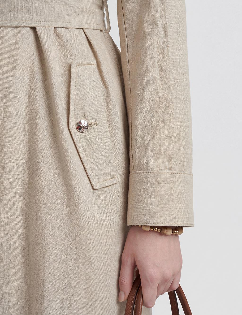 Belt-Detail Linen Lyocell Coat Stone