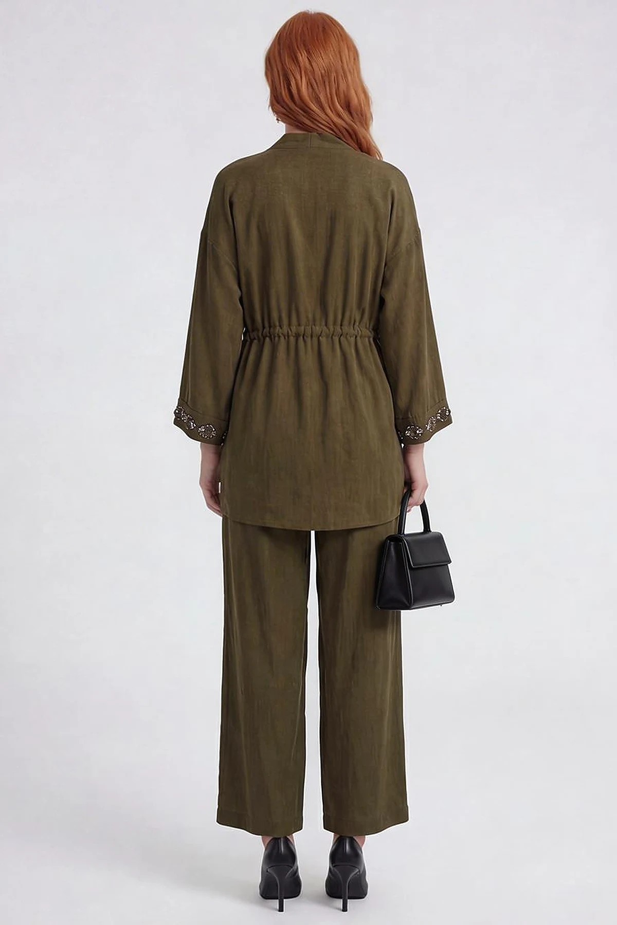 100% Lyocell Embroidered Two-Piece Set Dark Khaki