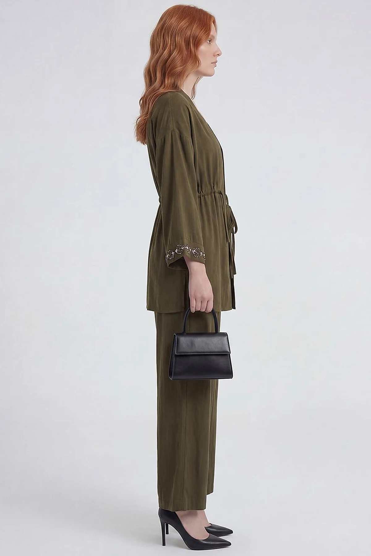 100% Lyocell Embroidered Two-Piece Set Dark Khaki