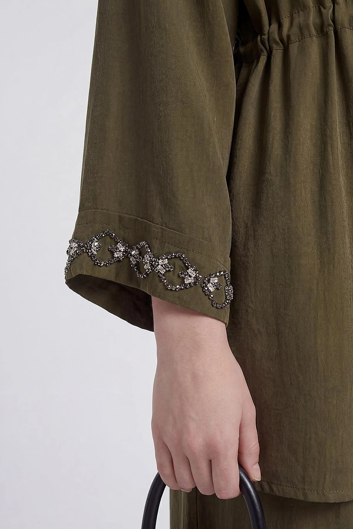 100% Lyocell Embroidered Two-Piece Set Dark Khaki