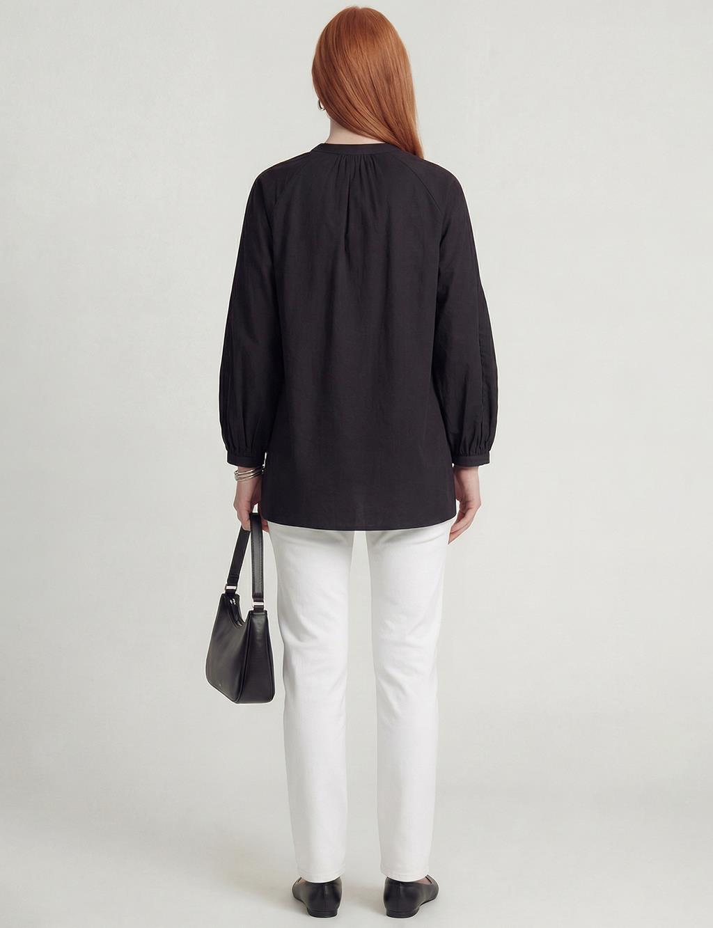 Reglan Kol Pamuklu Bluz Siyah 