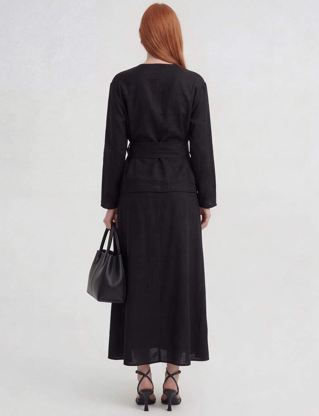 Linen Lyocell Skirt Two-Piece Set Black