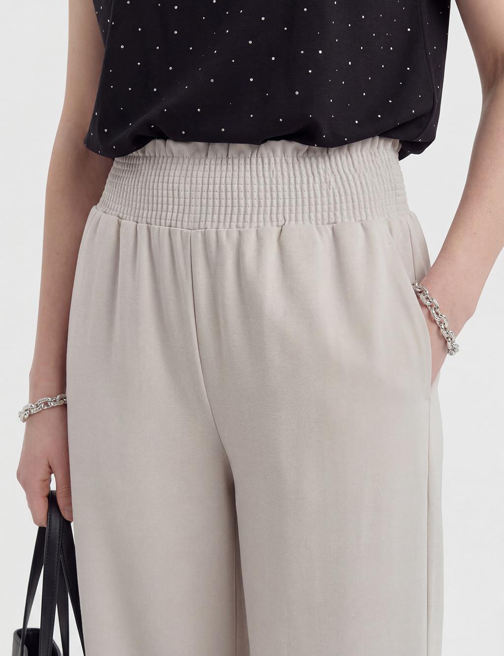 Relaxed Fit Trousers with Lace Stitching, Light Grey