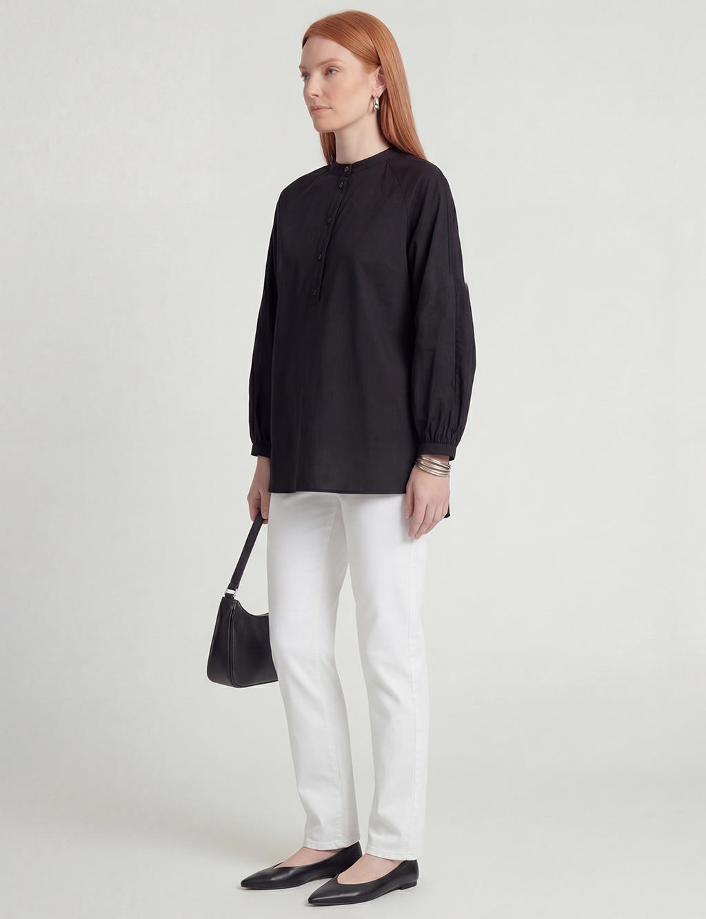 Reglan Kol Pamuklu Bluz Siyah 