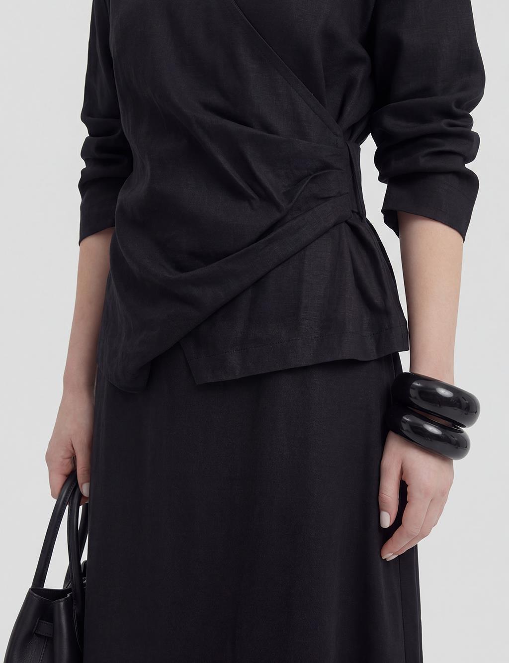 Linen Lyocell Skirt Two-Piece Set Black