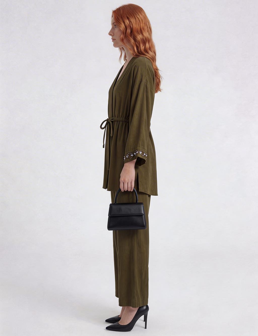 100% Lyocell Embroidered Two-Piece Set Dark Khaki