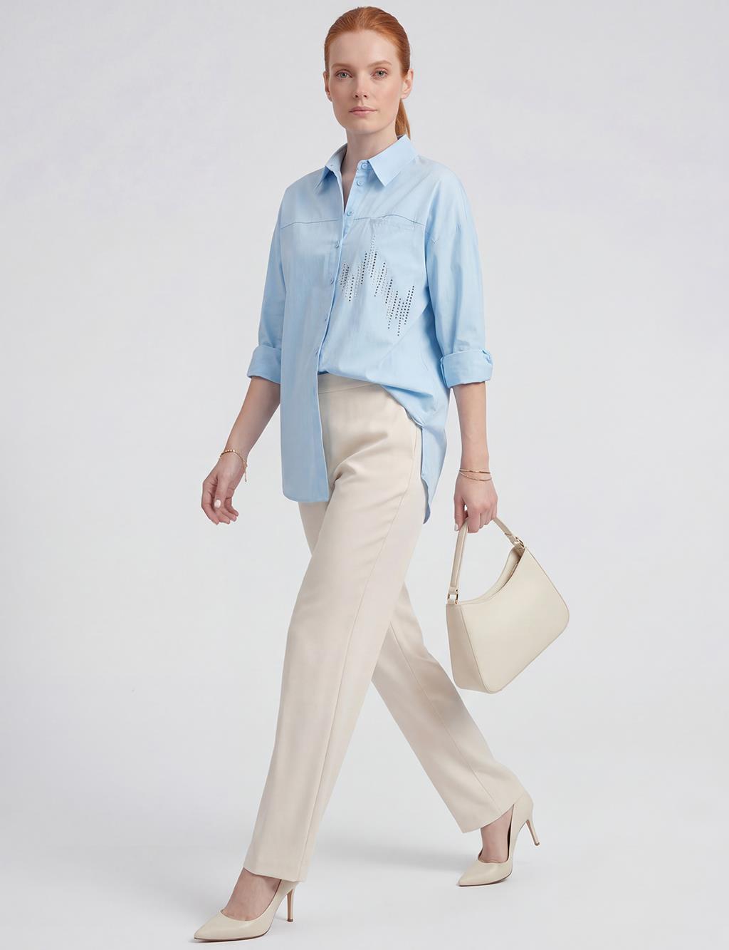 100% Cotton Embroidered Tunic Blue