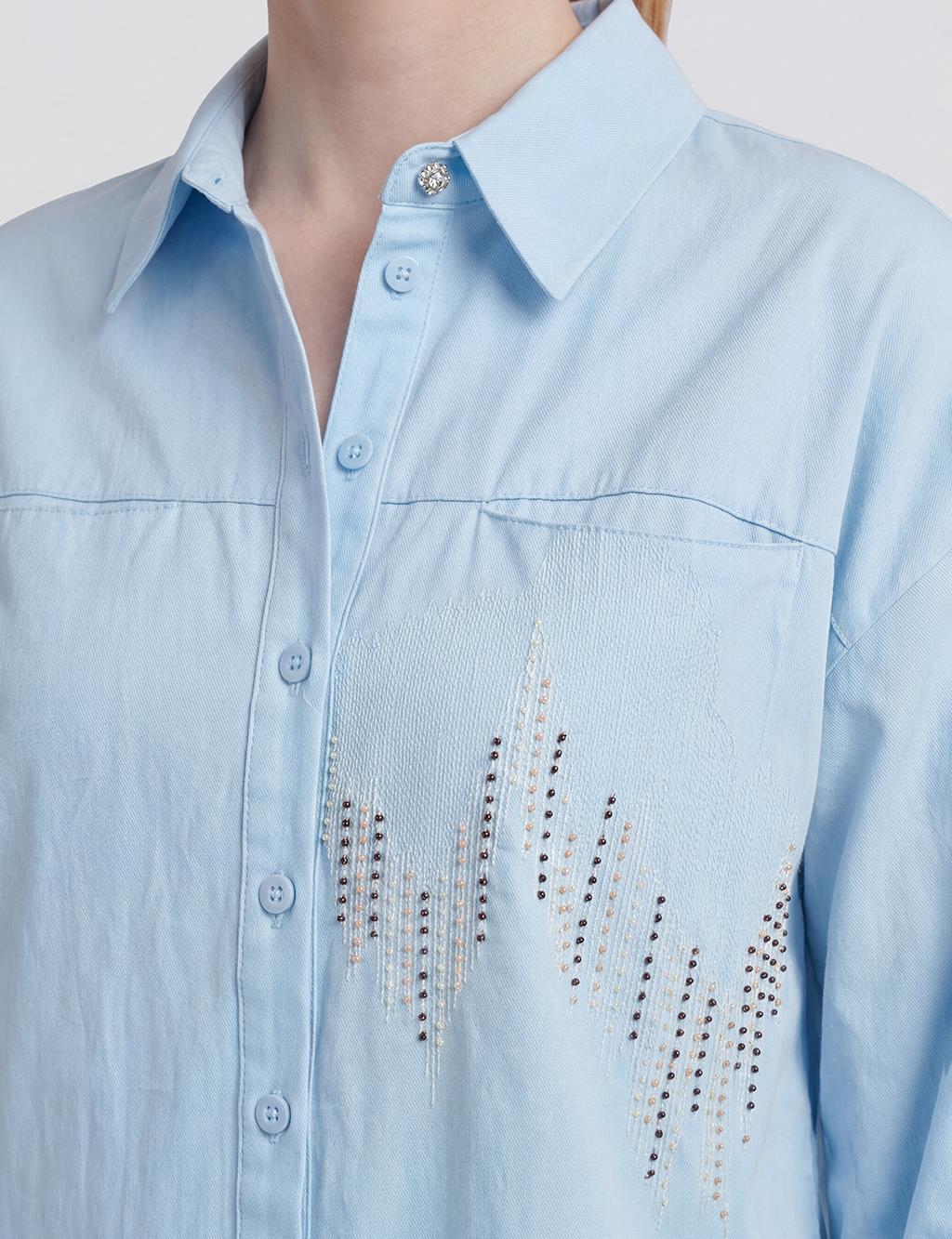 100% Cotton Embroidered Tunic Blue