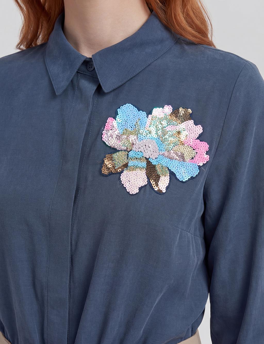 Sequin-Embellished Modal Tunic Dark Navy 