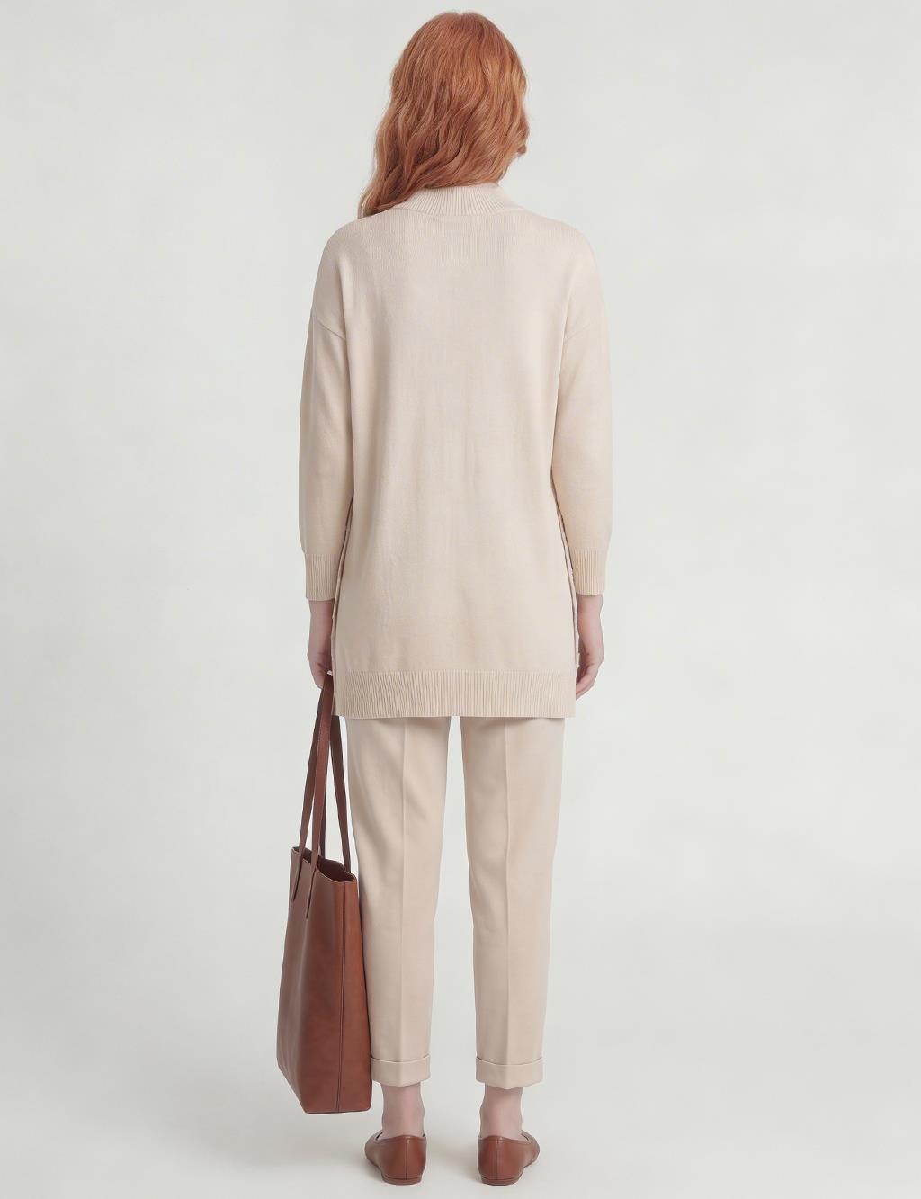 Button Detailed Knitwear Set Beige