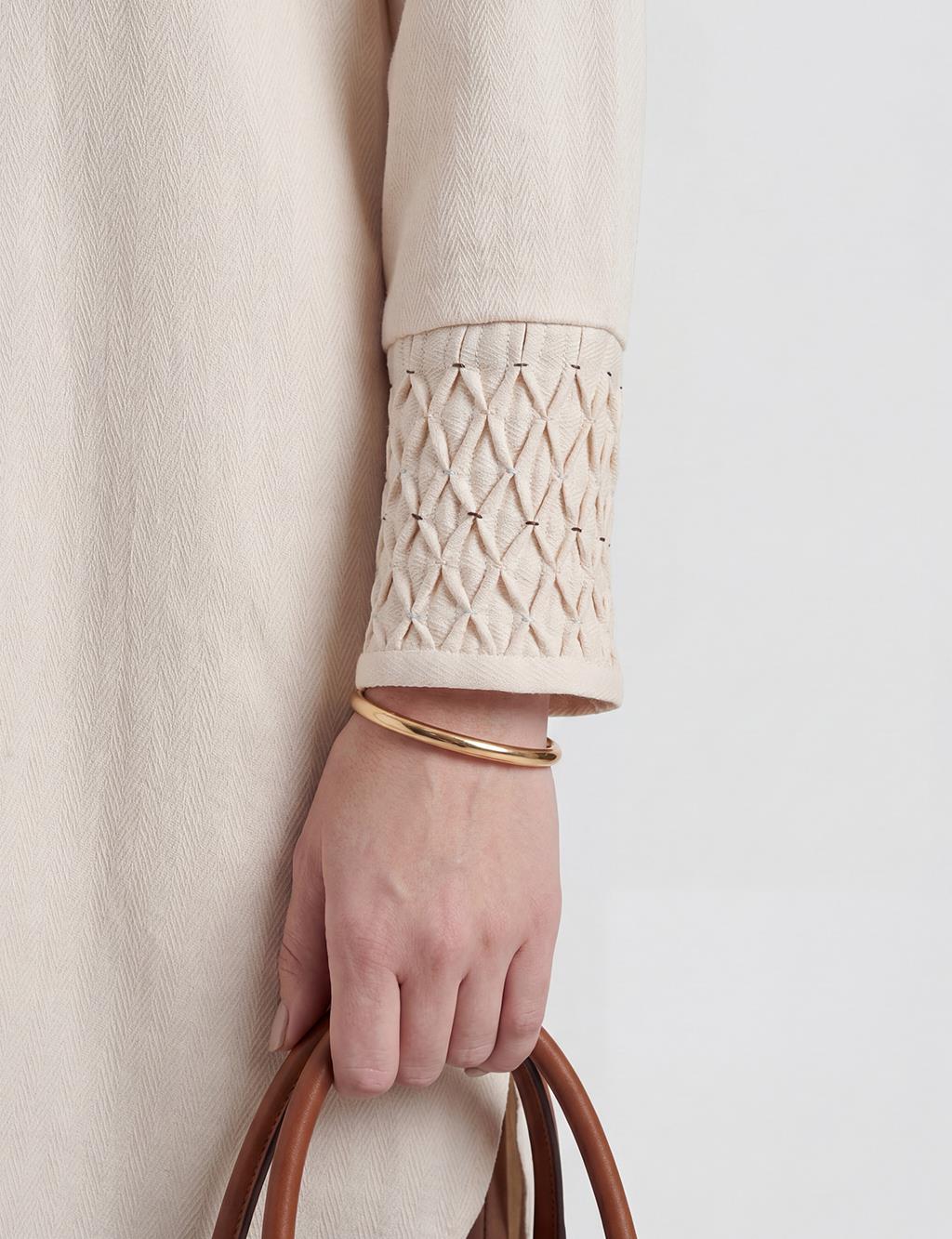 Manşet Detaylı Uzun Tunik Krem 