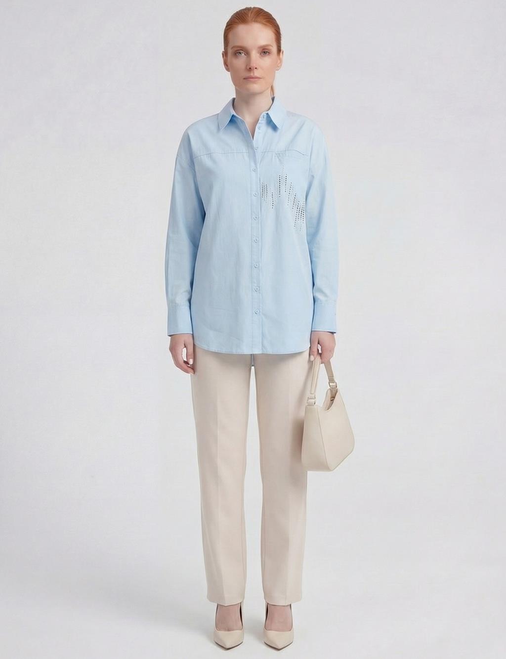 100% Cotton Embroidered Tunic Blue