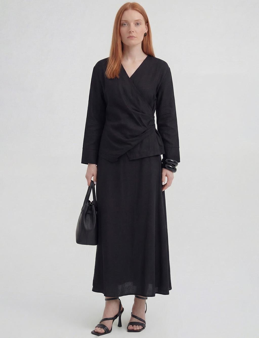 Linen Lyocell Skirt Two-Piece Set Black
