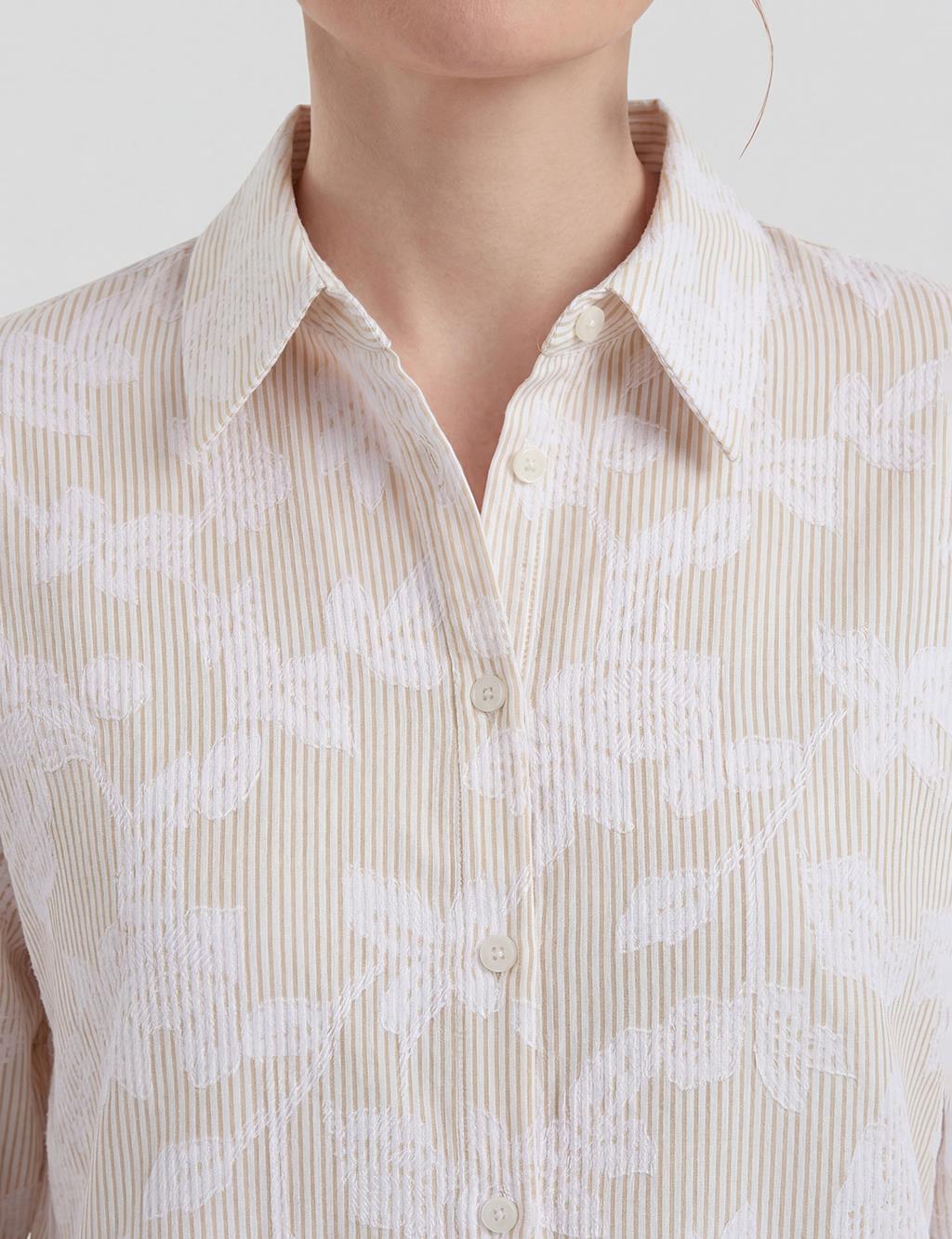 Nakış Aplikeli Pamuk Modal Tunik Bej