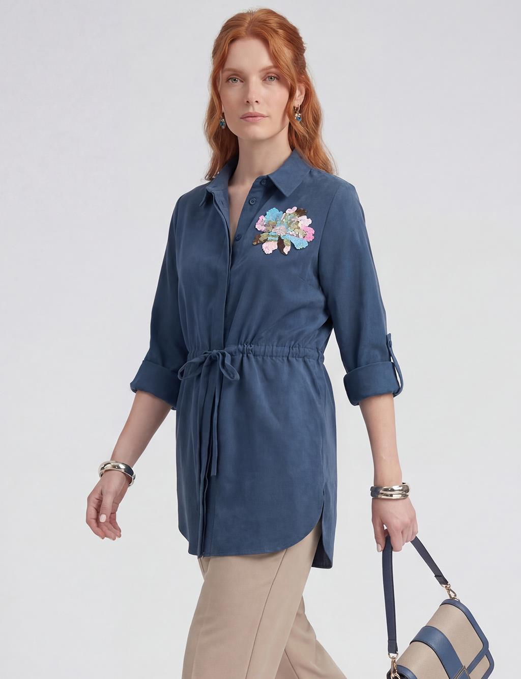 Sequin-Embellished Modal Tunic Dark Navy 