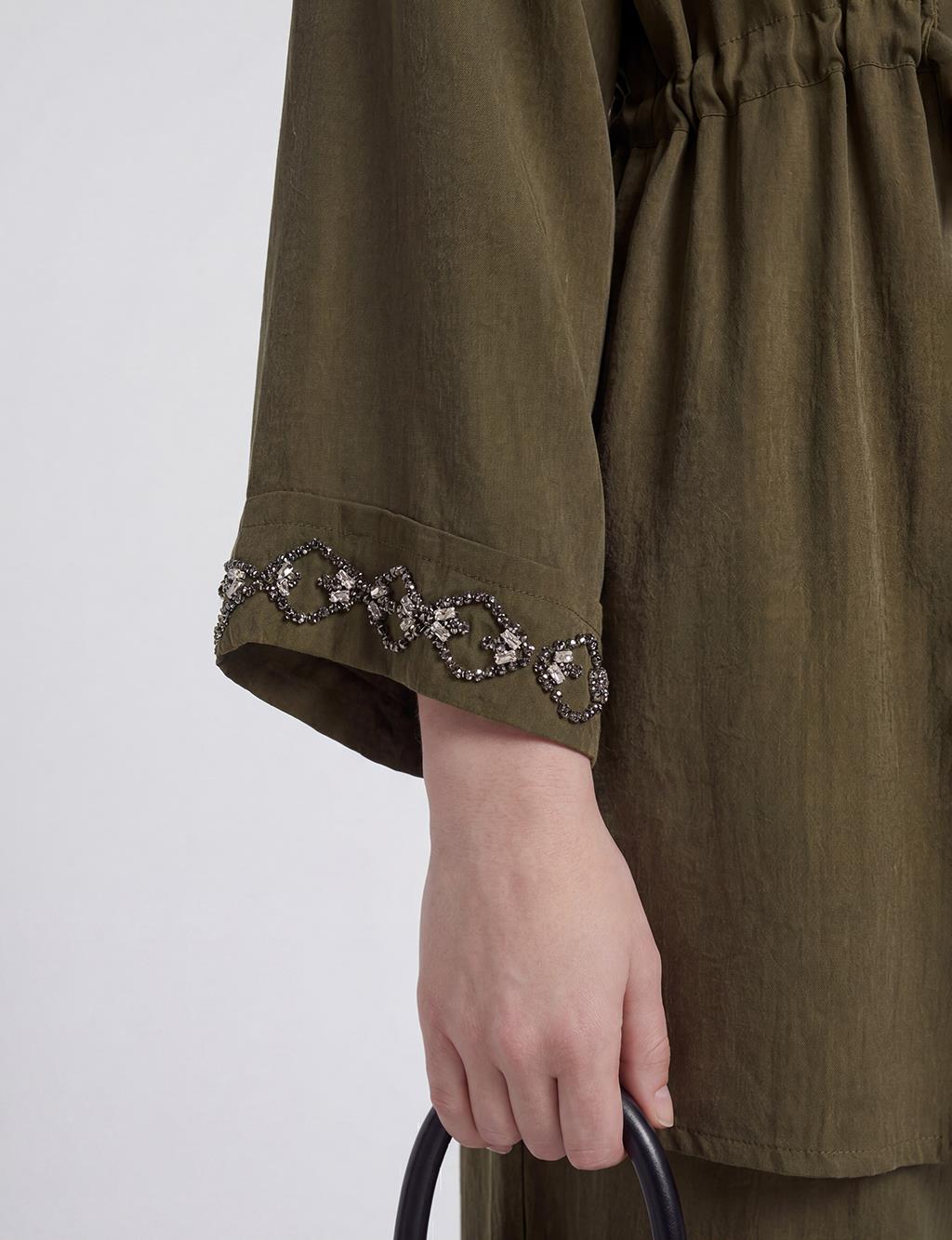 100% Lyocell Embroidered Two-Piece Set Dark Khaki