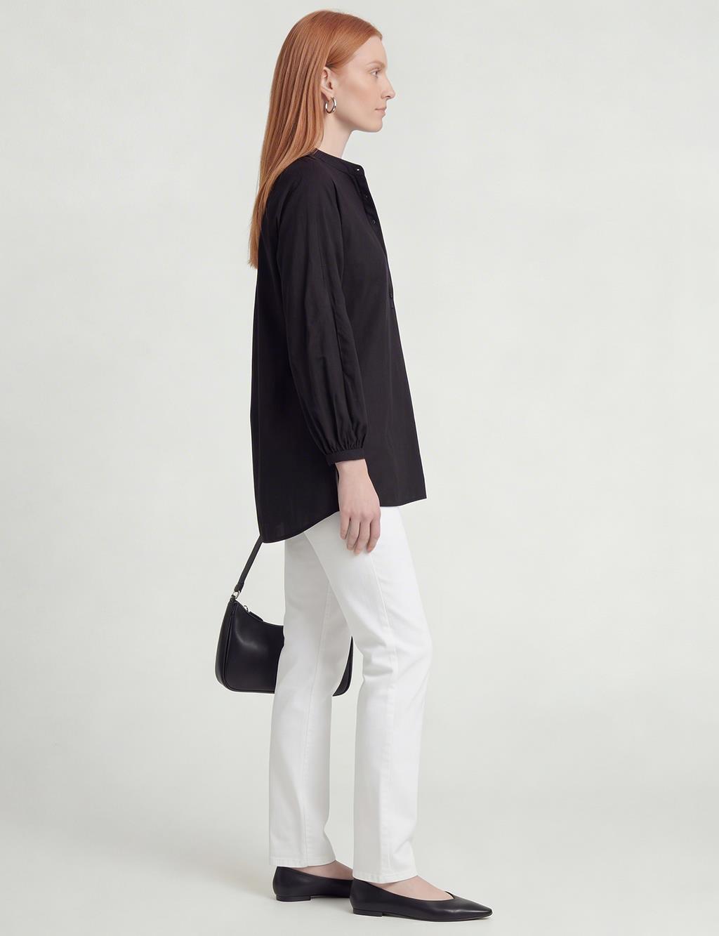 Reglan Kol Pamuklu Bluz Siyah 