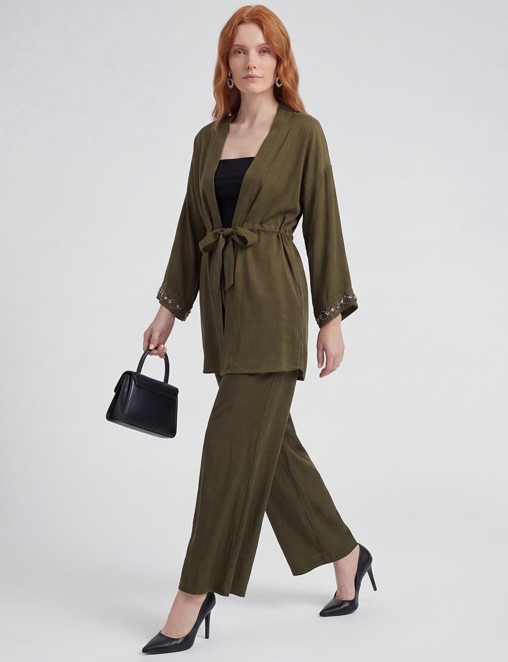 100% Lyocell Embroidered Two-Piece Set Dark Khaki