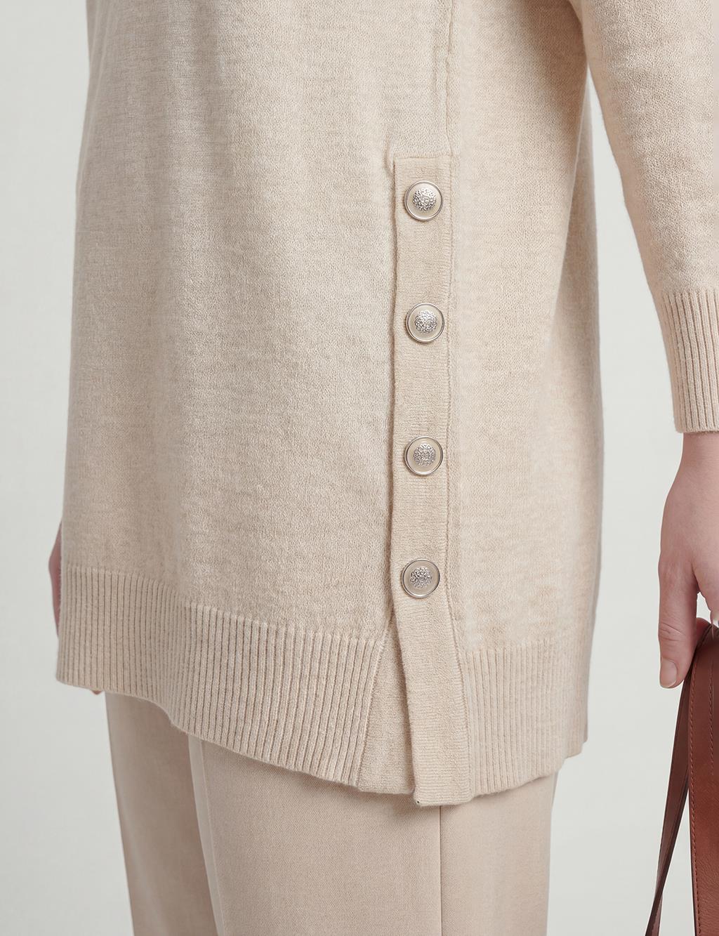 Button Detailed Knitwear Set Beige