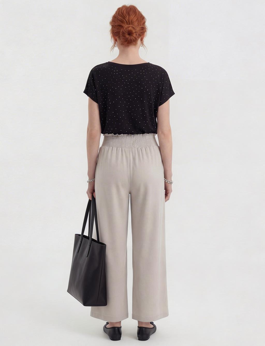 Relaxed Fit Trousers with Lace Stitching, Light Grey