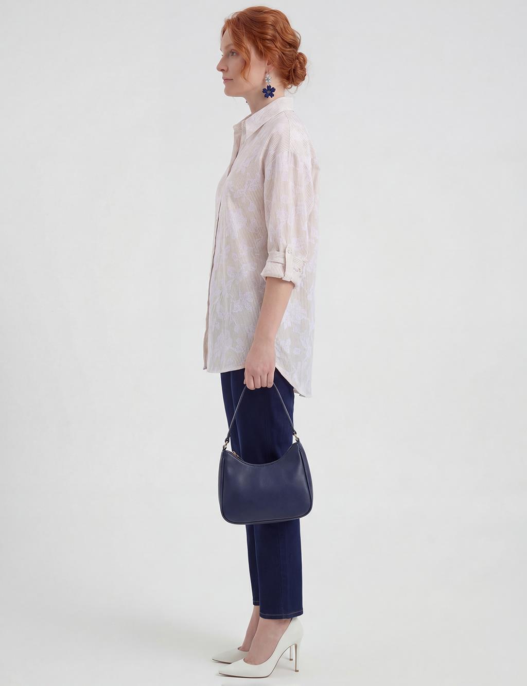 Nakış Aplikeli Pamuk Modal Tunik Bej