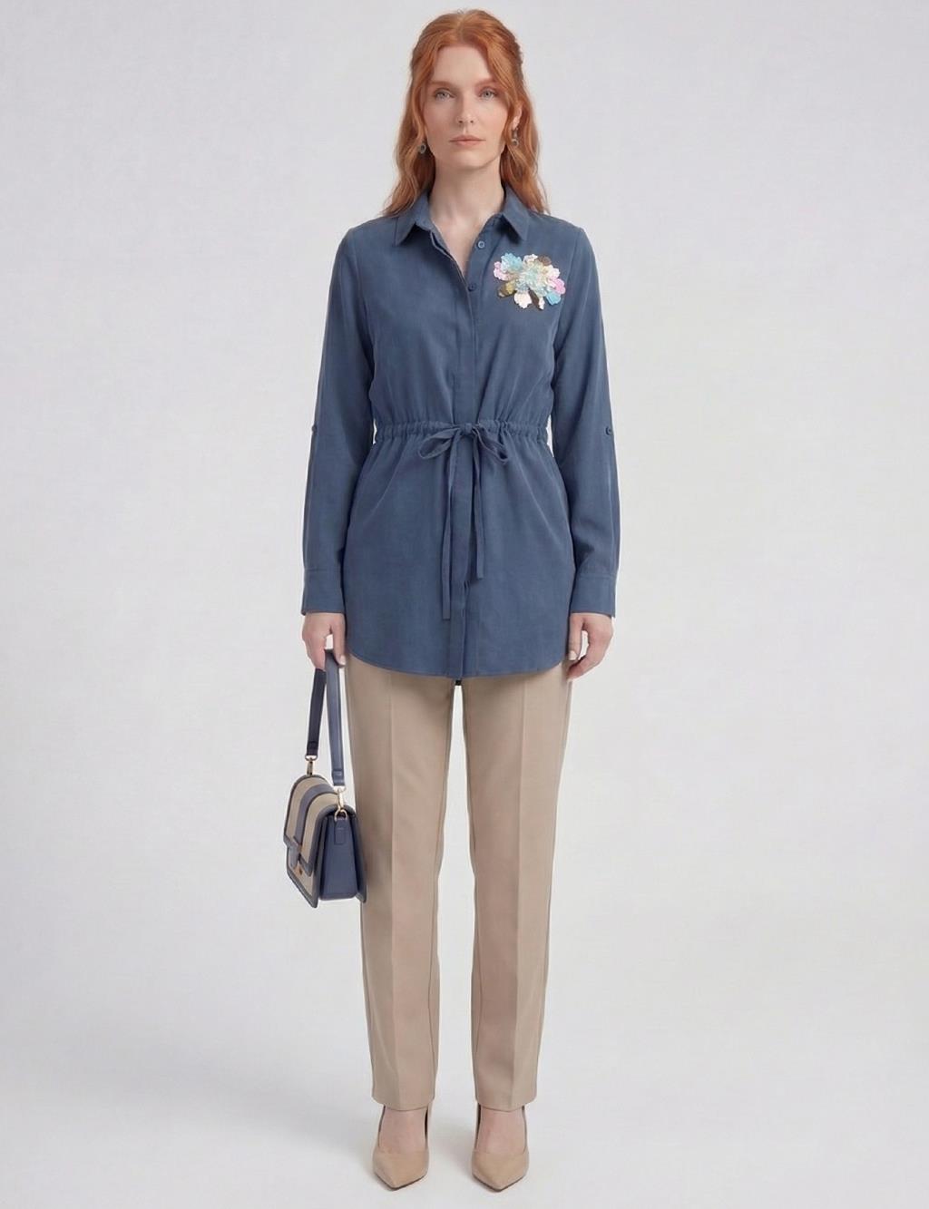 Sequin-Embellished Modal Tunic Dark Navy 