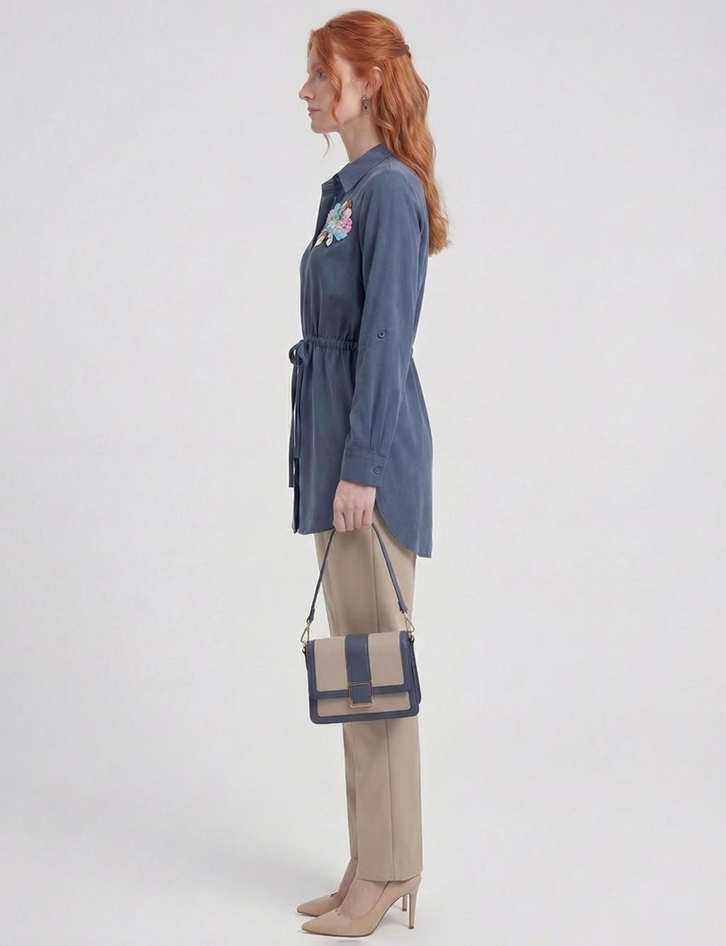 Sequin-Embellished Modal Tunic Dark Navy 