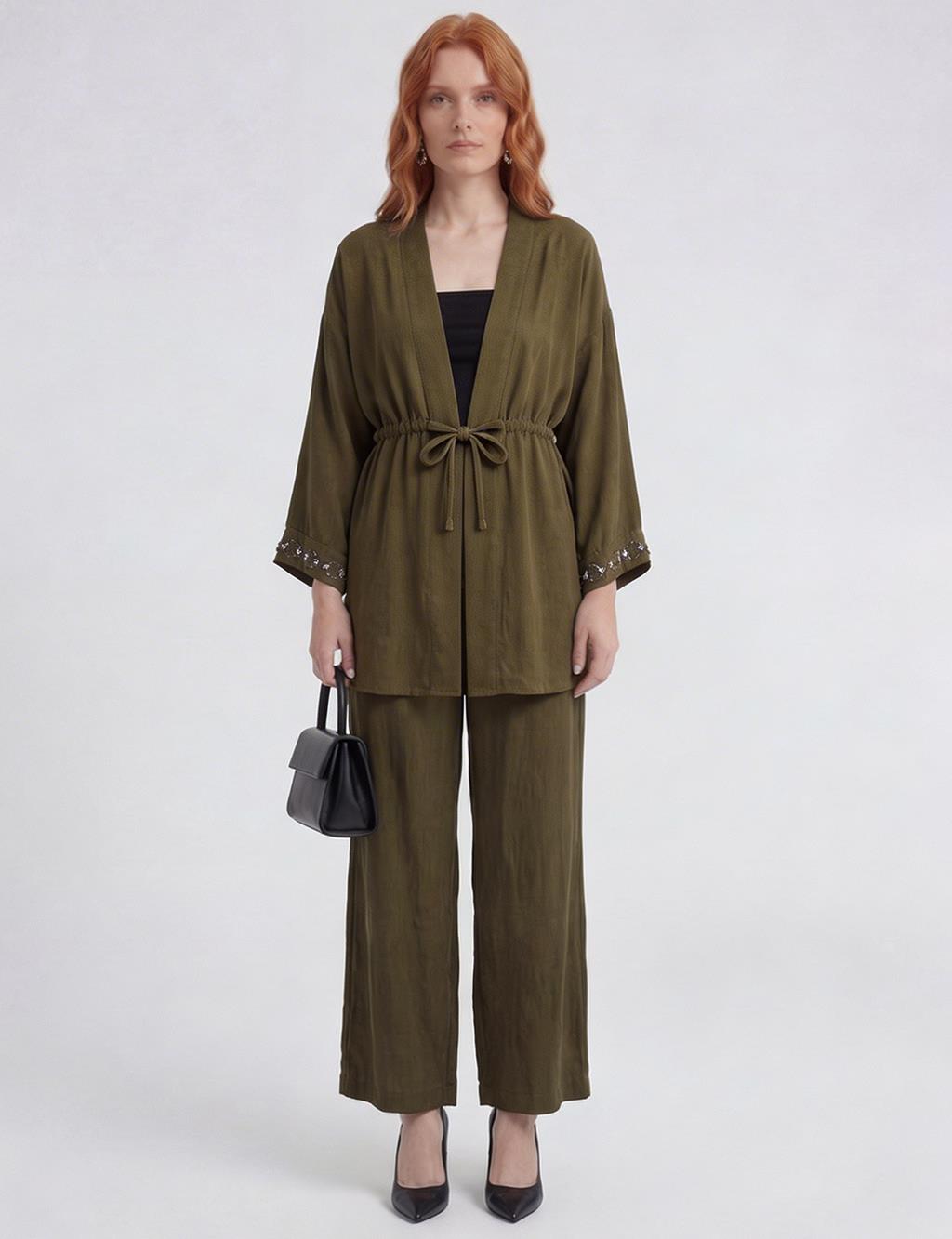 100% Lyocell Embroidered Two-Piece Set Dark Khaki