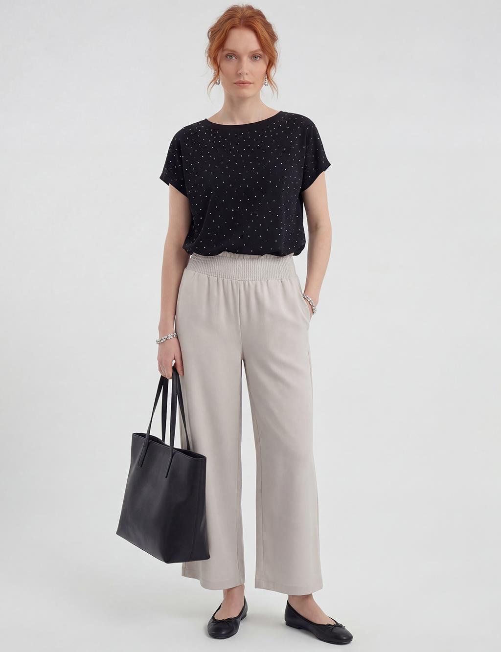 Relaxed Fit Trousers with Lace Stitching, Light Grey