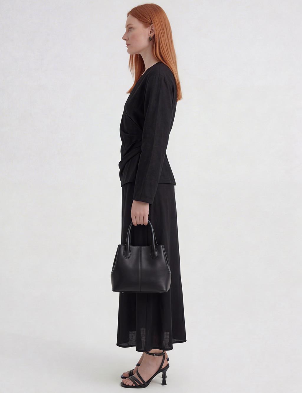 Linen Lyocell Skirt Two-Piece Set Black
