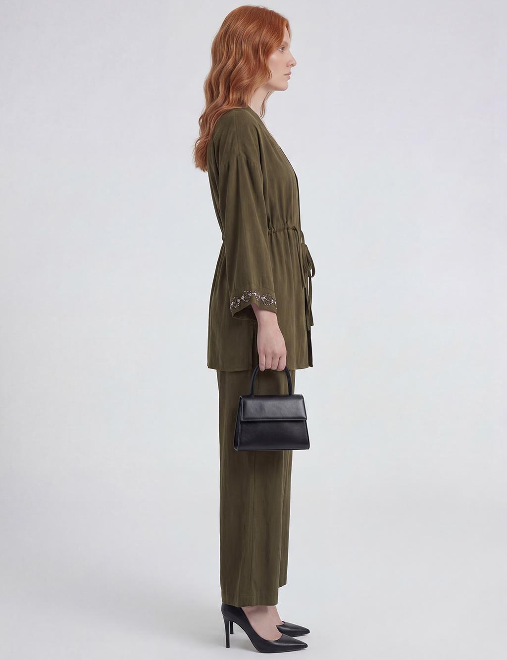 100% Lyocell Embroidered Two-Piece Set Dark Khaki