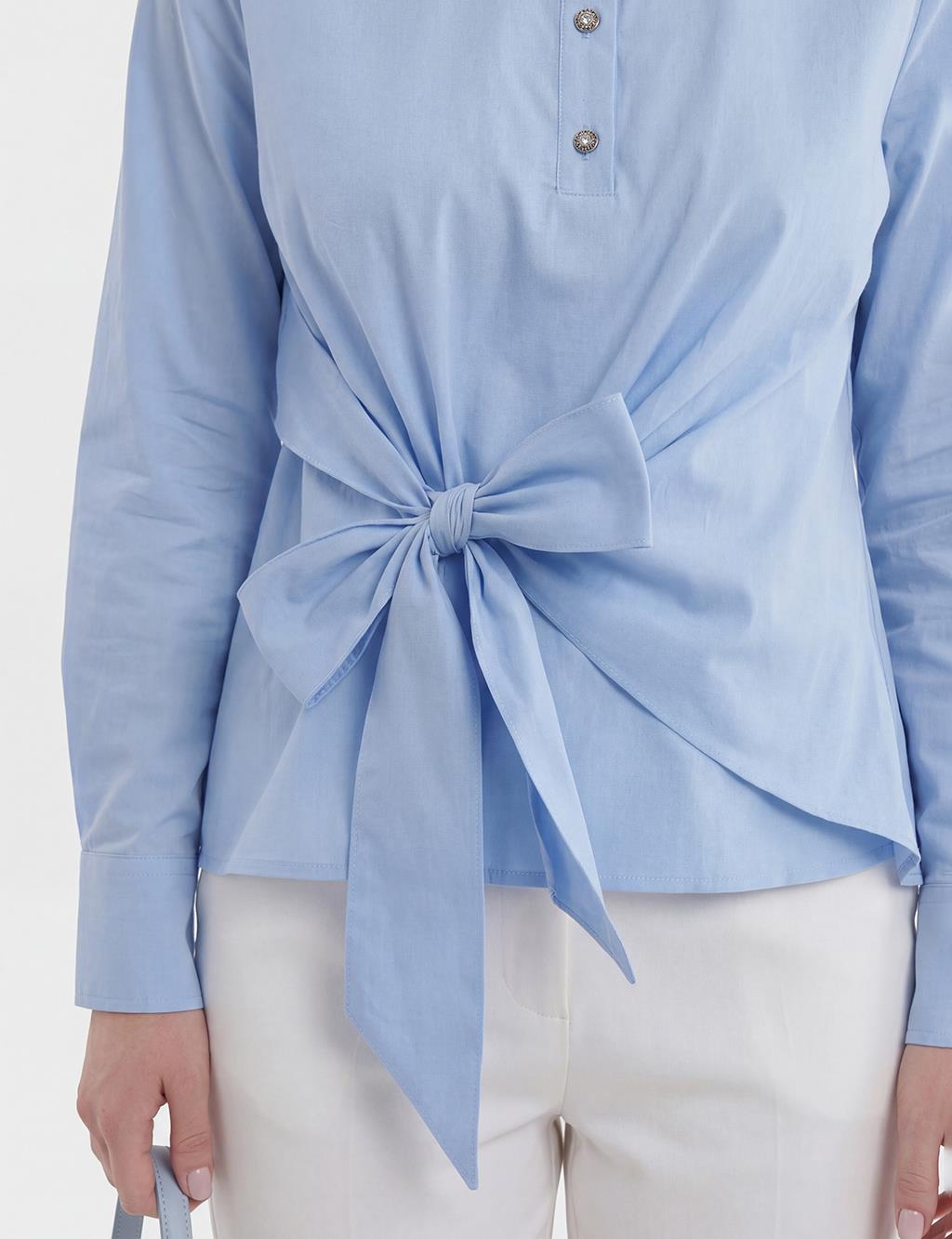 Tie-Detail Cotton Blouse Light Air Force Blue