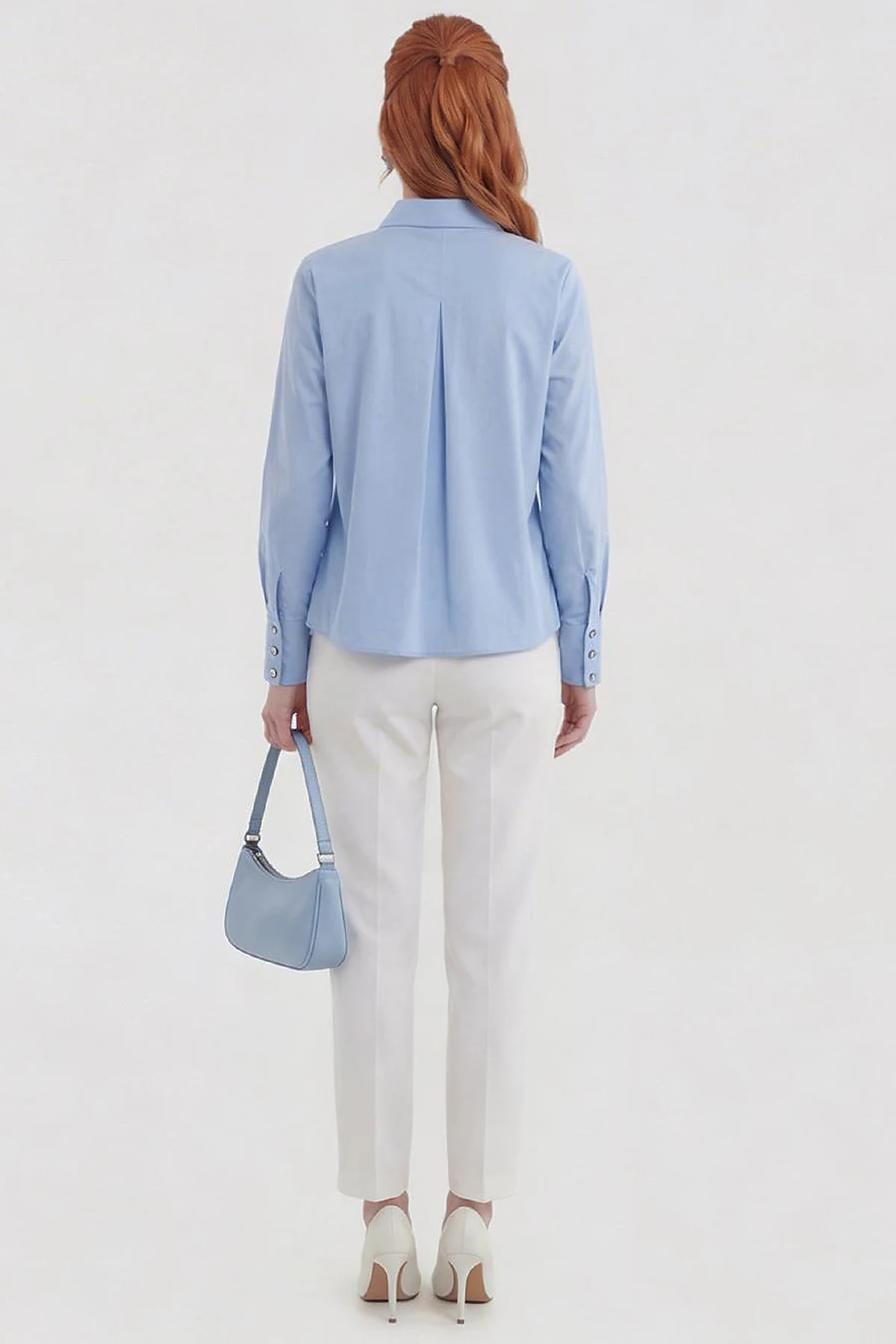 Tie-Detail Cotton Blouse Light Air Force Blue