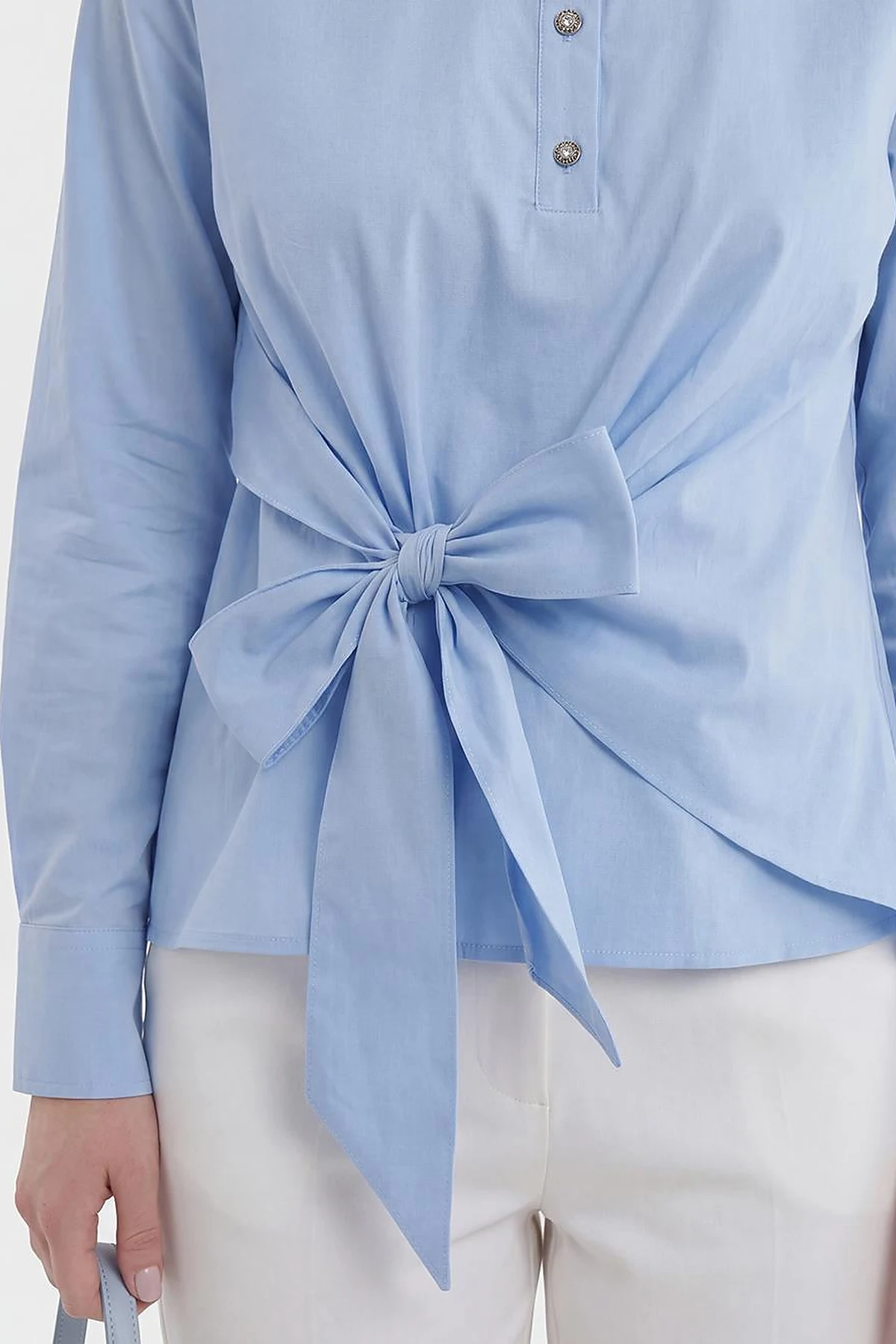 Tie-Detail Cotton Blouse Light Air Force Blue