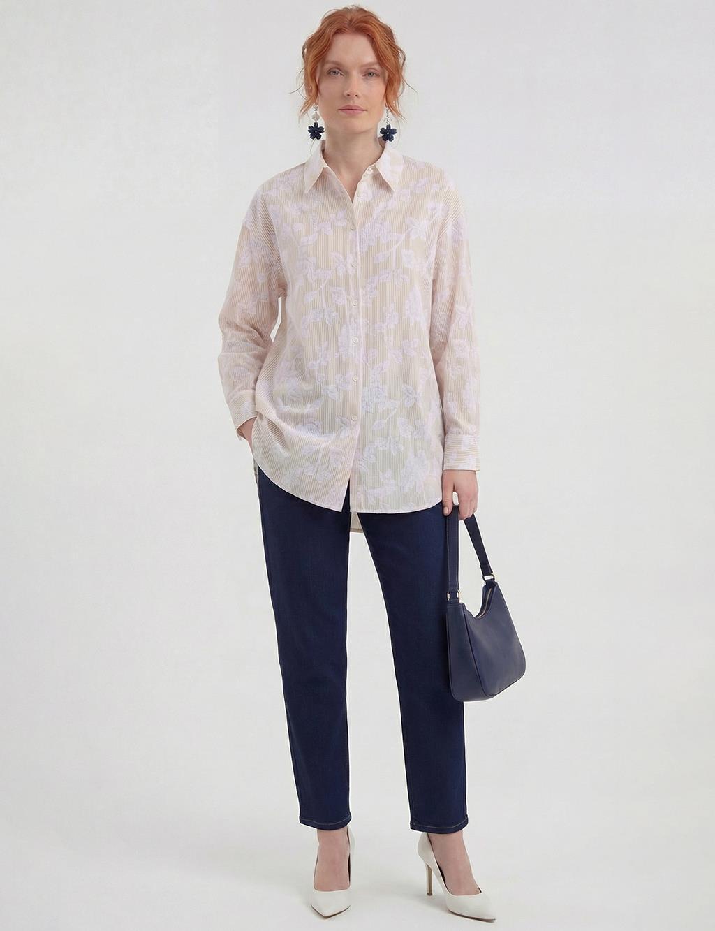 Nakış Aplikeli Pamuk Modal Tunik Bej