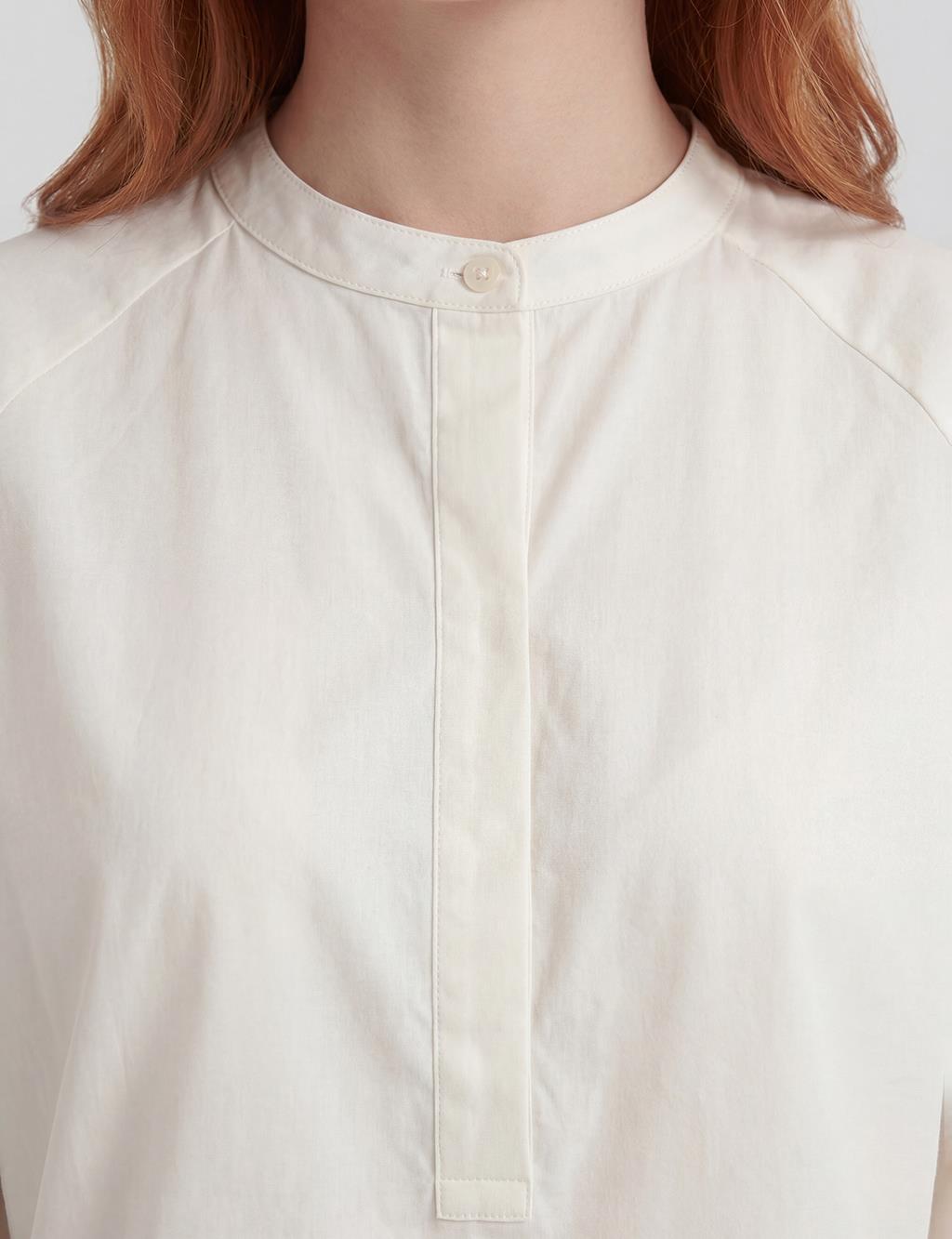 Reglan Kol Pamuklu Bluz Ekru 