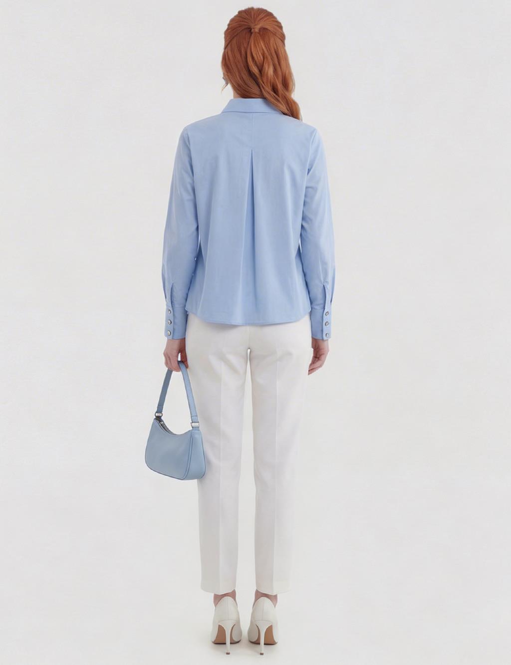 Tie-Detail Cotton Blouse Light Air Force Blue